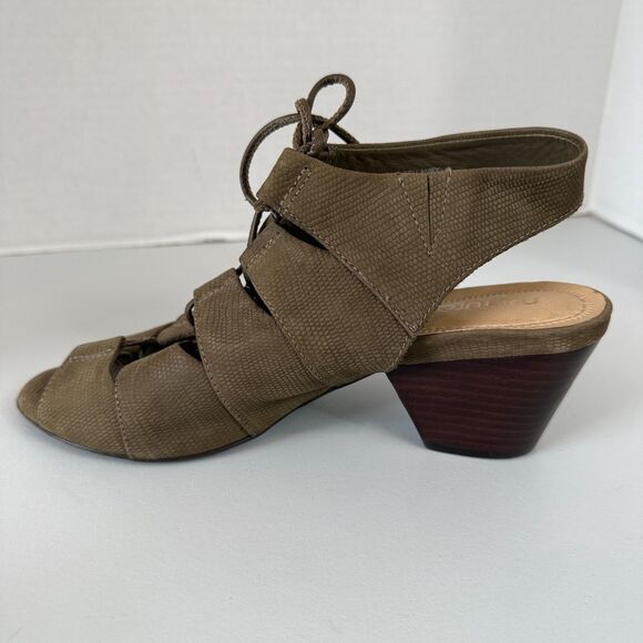 Nurture Bellamey Lace Up Sandals Textured Green Leather Block Heel Women's 6.5 - Picture 5 of 10